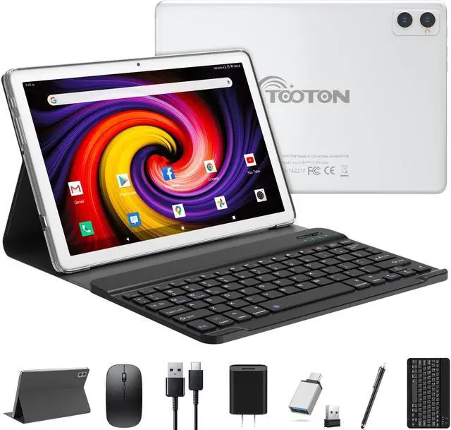 Main image of 2 in 1 Tablet with Keyboard, 2024 Latest Tablets Android 4+4+128GB ROM, 10 Inch Tablet with Octa-Core Chip Support 5+2.4Ghz WiFi, 7000mAh Battery, Bluetooth 5.0, GPS, HD Touch Screen-Silver