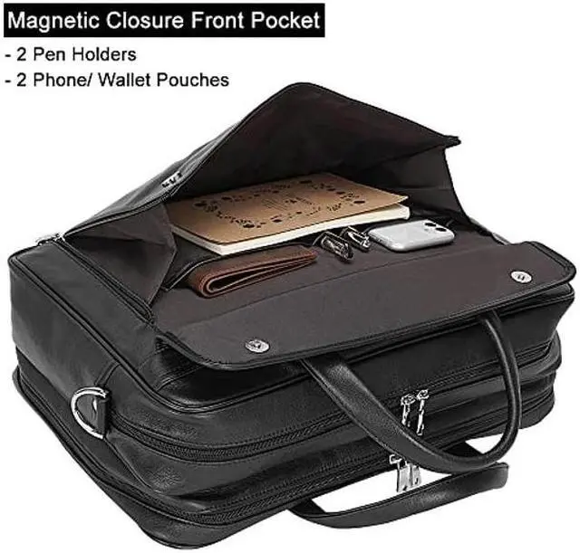 Alt view image 2 of 5 - TIDING Men's Black Leather Briefcase 17.3" Laptop Bag Business Travel Messenger Shoulder Bag