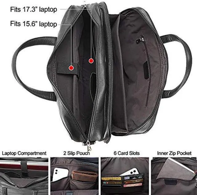 Alt view image 4 of 5 - TIDING Men's Black Leather Briefcase 17.3" Laptop Bag Business Travel Messenger Shoulder Bag