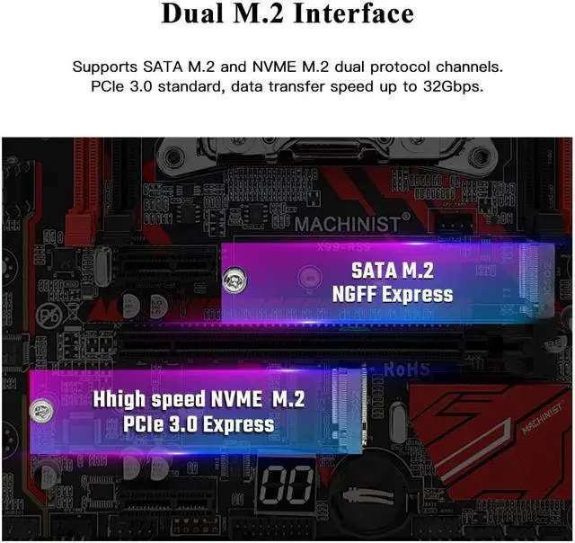 Alt view image 2 of 5 - MACHINIST X99 LGA 2011-V3 Motherboard, Micro ATX Motherboard (PCIe 3.0, M.2 Slots, 4 Channel DDR4, SATA 6Gb/s) for Intel XEON E5 V3/V4, Core i7 seriers CPUs, PC Server Mainboard with Diagnostic Card