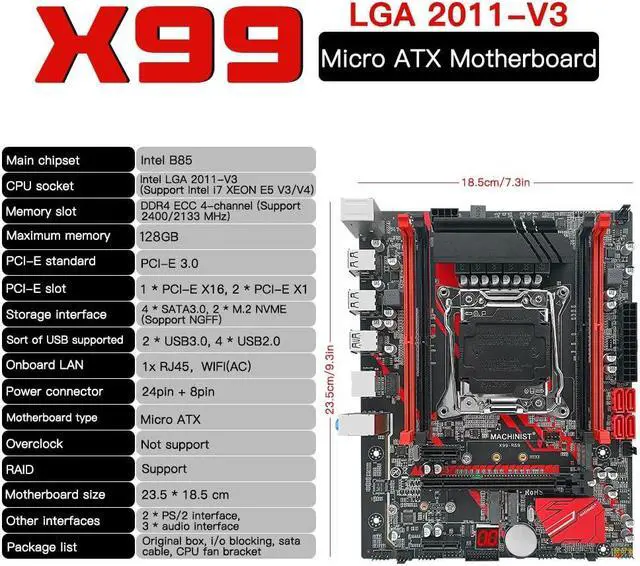 Alt view image 4 of 5 - MACHINIST X99 LGA 2011-V3 Motherboard, Micro ATX Motherboard (PCIe 3.0, M.2 Slots, 4 Channel DDR4, SATA 6Gb/s) for Intel XEON E5 V3/V4, Core i7 seriers CPUs, PC Server Mainboard with Diagnostic Card