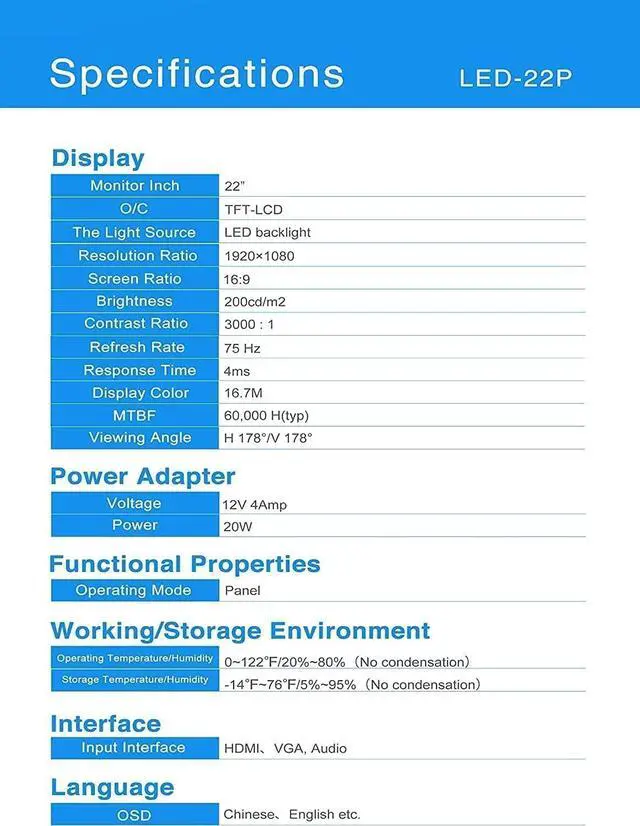 Alt view image 4 of 5 - Real HD Security Camera Monitor Screen, 22 Inch 1080P Thin LED PC Monitor with HDMI VGA Built in Speaker Compatible with CCTV Security DVR NVR
