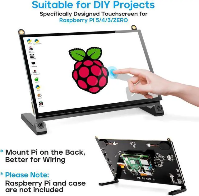 Alt view image 2 of 5 - ROADOM Raspberry Pi Screen, 10.1'' Touchscreen Monitor, IPS FHD 1024x600,Responsive and Smooth Touch,Dual Built-in Speakers,HDMI Input,Compatible with Raspberry Pi 5/4/3/Zero,Easy Assembly,Driver Free