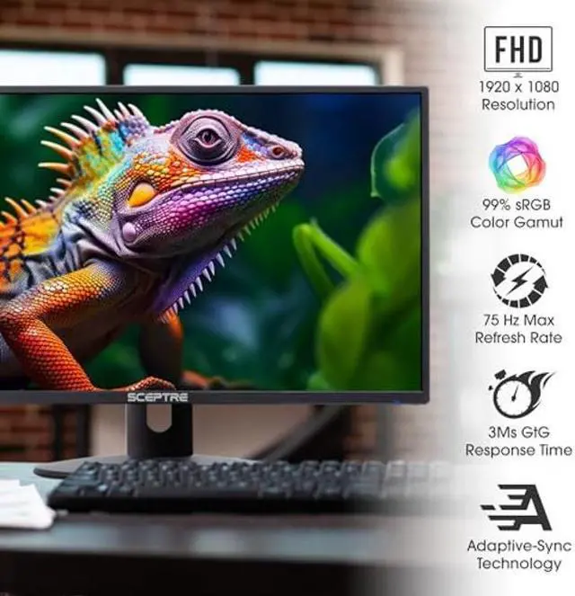 Alt view image 3 of 5 - Sceptre 24-inch Professional Thin 1080p LED Monitor 99% sRGB 2x HDMI VGA Build-in Speakers, Machine Black (E248W-19203R Series)