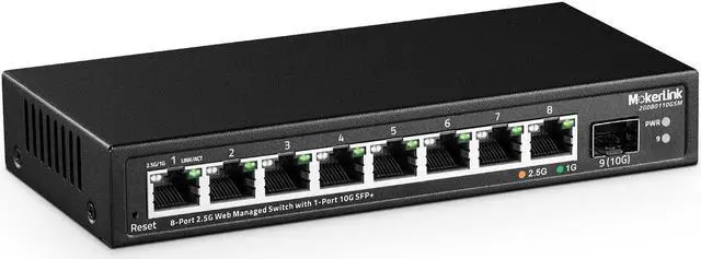 Main image of MokerLink 8 Port 2.5 Gigabit Managed Switch with 10G SFP+ Slot, 8 x 2.5G Base-T Ports Compatible with 10/100/1000Mbps, Mini Size Metal Managed Fanless Network Switch