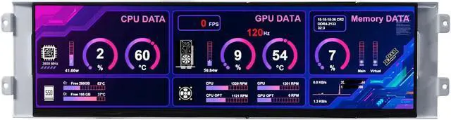 Main image of VSDISPALY 12.6 Inch IPS 1920x515 LCD Screen Supports Video Input Second Monitoring for D41 Computer PC Case DIY Extra LCD Display