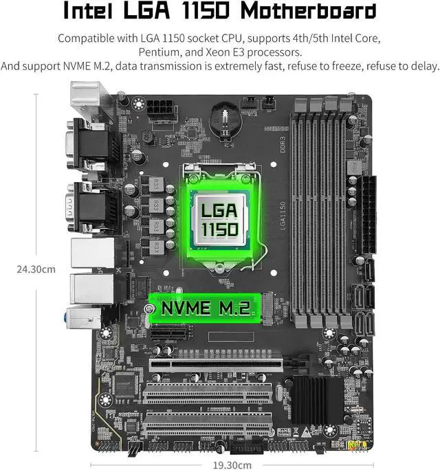 Alt view image 2 of 5 - SHANGZHAOYUAN H97M PRO LGA 1150 Motherboard and 2 * 8GB DDR3 1600MHz RAM, Intel Motherboard for 4th 5th gen Core i3 i5 i7/Pentium/Xeon Processor (SATA 3.0, USB 3.0, NVME M.2, PCIe 3.0)
