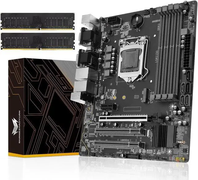 Main image of SHANGZHAOYUAN H97M PRO LGA 1150 Motherboard and 2 * 8GB DDR3 1600MHz RAM, Intel Motherboard for 4th 5th gen Core i3 i5 i7/Pentium/Xeon Processor (SATA 3.0, USB 3.0, NVME M.2, PCIe 3.0)