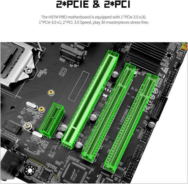 Alt view image 5 of 5 - SHANGZHAOYUAN H97M PRO LGA 1150 Motherboard and 2 * 8GB DDR3 1600MHz RAM, Intel Motherboard for 4th 5th gen Core i3 i5 i7/Pentium/Xeon Processor (SATA 3.0, USB 3.0, NVME M.2, PCIe 3.0)
