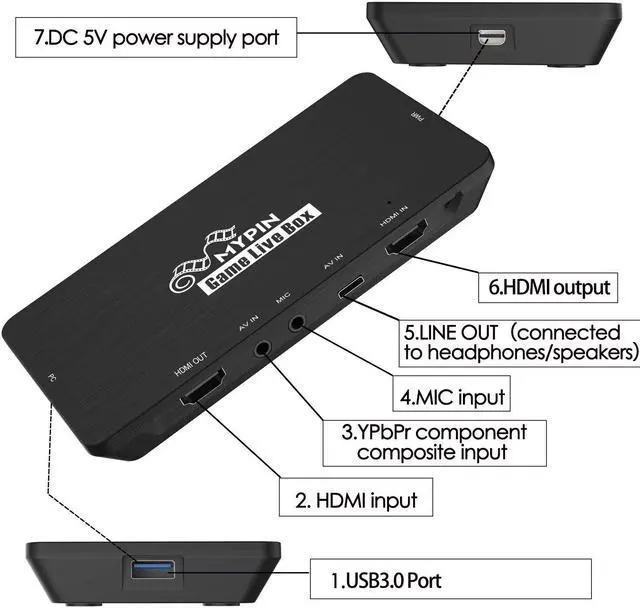 Alt view image 2 of 5 - USB3.0 Game Capture Card with HDMI/AV/YPbPr Input Recording 1080P@60fps Support Live Streaming and Compatible with PlayStation 4/ Xbox One/Xbox 360/Nintendo Switch etc
