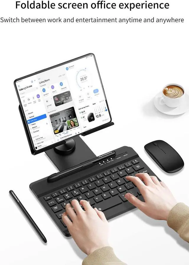 Alt view image 2 of 5 - SHIEID Galaxy Z Fold 7 360deg Rotating POS Tablet Stand, Zip Pull-Out, Integrated Folding Design Set with Folding Bracket, Keyboard, Mouse, Capacitor Pen-Compatible with Galaxy Z Fold7//6/5/4/3, Black