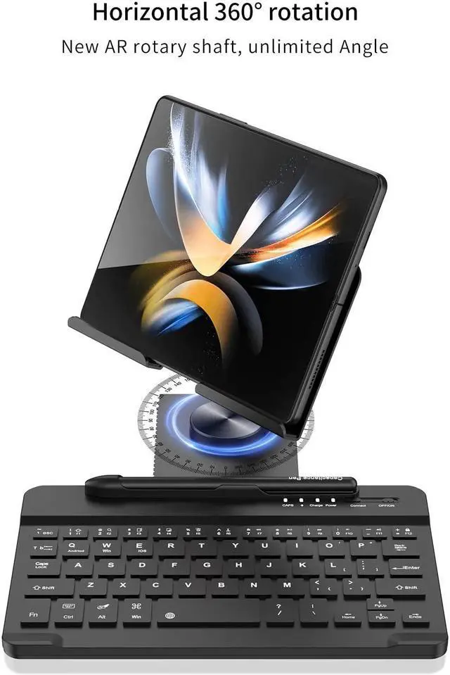 Alt view image 3 of 5 - SHIEID Galaxy Z Fold 7 360deg Rotating POS Tablet Stand, Zip Pull-Out, Integrated Folding Design Set with Folding Bracket, Keyboard, Mouse, Capacitor Pen-Compatible with Galaxy Z Fold7//6/5/4/3, Black