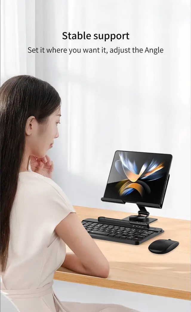 Alt view image 4 of 5 - SHIEID Galaxy Z Fold 7 360deg Rotating POS Tablet Stand, Zip Pull-Out, Integrated Folding Design Set with Folding Bracket, Keyboard, Mouse, Capacitor Pen-Compatible with Galaxy Z Fold7//6/5/4/3, Black