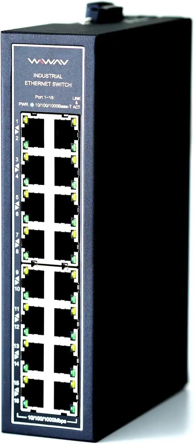 Main image of WIWAV WDH-16GT-DC 10/100/1000Mbps Unmanaged 16-Port Gigabit Industrial Ethernet Switches with DIN Rail/Wall-Mount (UL Listed, Fanless, -30°C~75°C)