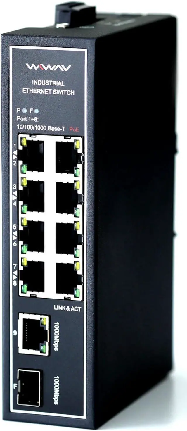 Main image of WIWAV WDH-9GT1GF-POE 10/100/1000Mbps 10-Port PoE Gigabit Unmanaged Industrial Ethernet Switches with DIN Rail/Wall-Mount (UL Listed, Fanless, -30°C to 75°C)