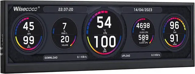 Main image of wisecoco 12.6 Inch FHD LCD Panel IPS Second Screen Display Secondary Monitor PC Case Monitor DIY Built-in Speakers for Laptop Computer Health Speed Windows Aida64 Sub CPU GPU Display