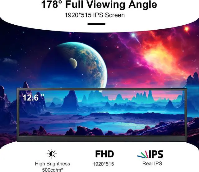 Alt view image 2 of 5 - wisecoco 12.6 Inch FHD LCD Panel IPS Second Screen Display Secondary Monitor PC Case Monitor DIY Built-in Speakers for Laptop Computer Health Speed Windows Aida64 Sub CPU GPU Display