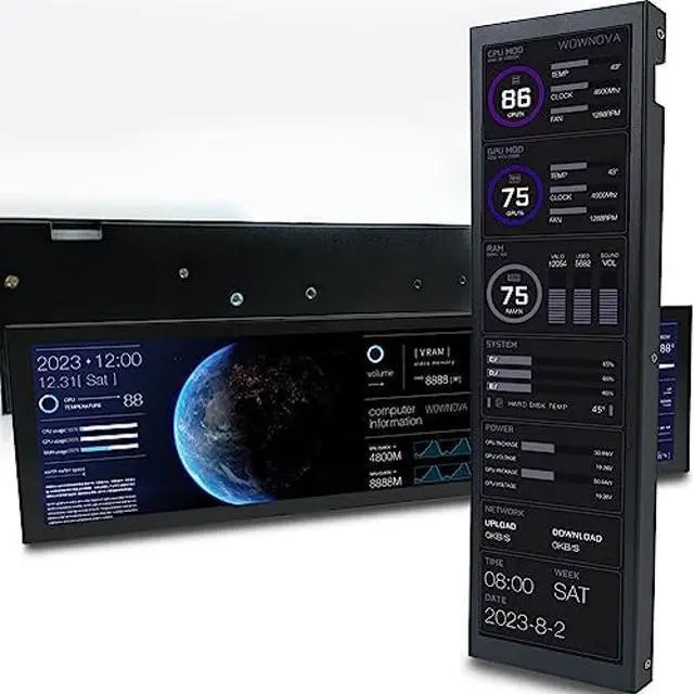 Main image of WOWNOVA 8.8" Computer Temp Monitor (Dynamic Theme Supported), 1 Click 1 Cable to Get Started Quickly PC Temperature Display Sensor Panel IPS Mini Secondary Screen CPU RAM HDD Data FPS Monitor (Black)