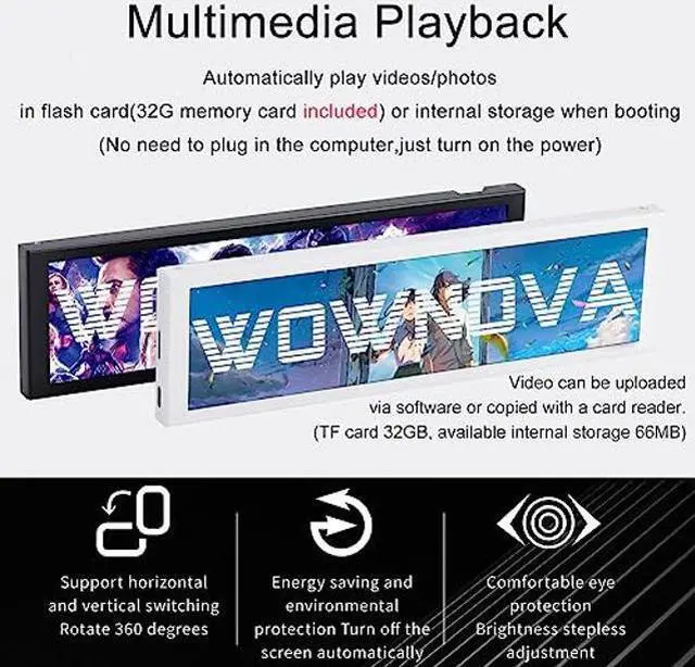 Alt view image 3 of 5 - WOWNOVA 8.8" Computer Temp Monitor (Dynamic Theme Supported), 1 Click 1 Cable to Get Started Quickly PC Temperature Display Sensor Panel IPS Mini Secondary Screen CPU RAM HDD Data FPS Monitor (Black)