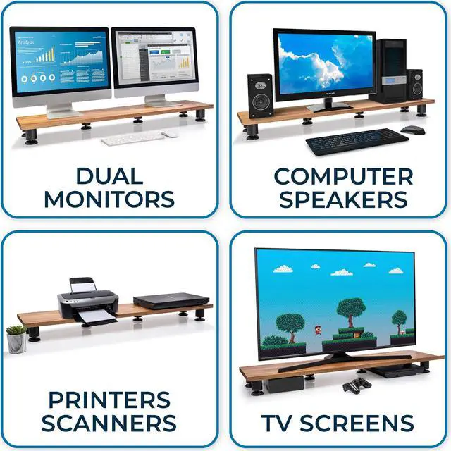 Alt view image 2 of 5 - Nordik Large Dual Monitor Riser for 2 - Premium Handmade Hardwood Acacia Computer - Laptop TV Stand with Storage for Desk Accessories - Organizer Television