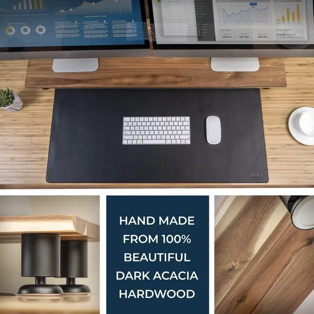 Alt view image 4 of 5 - Nordik Large Dual Monitor Riser for 2 - Premium Handmade Hardwood Acacia Computer - Laptop TV Stand with Storage for Desk Accessories - Organizer Television