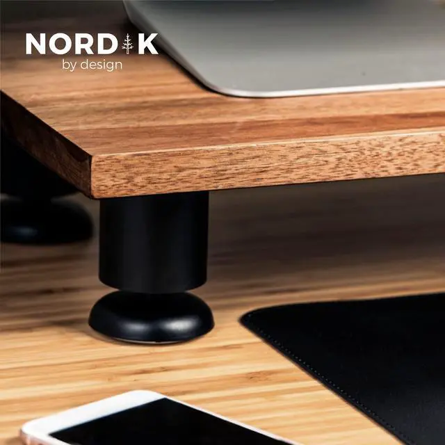 Alt view image 5 of 5 - Nordik Large Dual Monitor Riser for 2 - Premium Handmade Hardwood Acacia Computer - Laptop TV Stand with Storage for Desk Accessories - Organizer Television