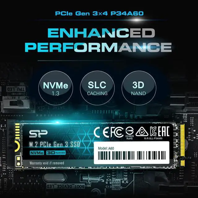 Alt view image 3 of 5 - Silicon Power 2TB NVMe M.2 PCIe Gen3x4 2280 SSD Solid State Drive (SP002TBP34A60M28)
