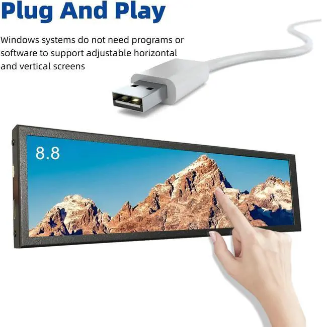 Alt view image 3 of 5 - Yunseity 8.8 Inch Monitor, 480x1920 IPS LCD, 170 Viewing Angle, Plug and Play
