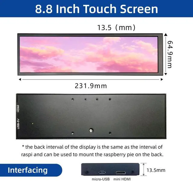 Alt view image 4 of 5 - Yunseity 8.8 Inch Monitor, 480x1920 IPS LCD, 170 Viewing Angle, Plug and Play