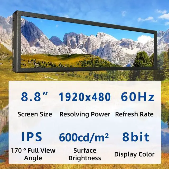 Alt view image 2 of 5 - Yunseity 8.8 Inch Monitor, 480x1920 IPS LCD, 170 Viewing Angle, Plug and Play