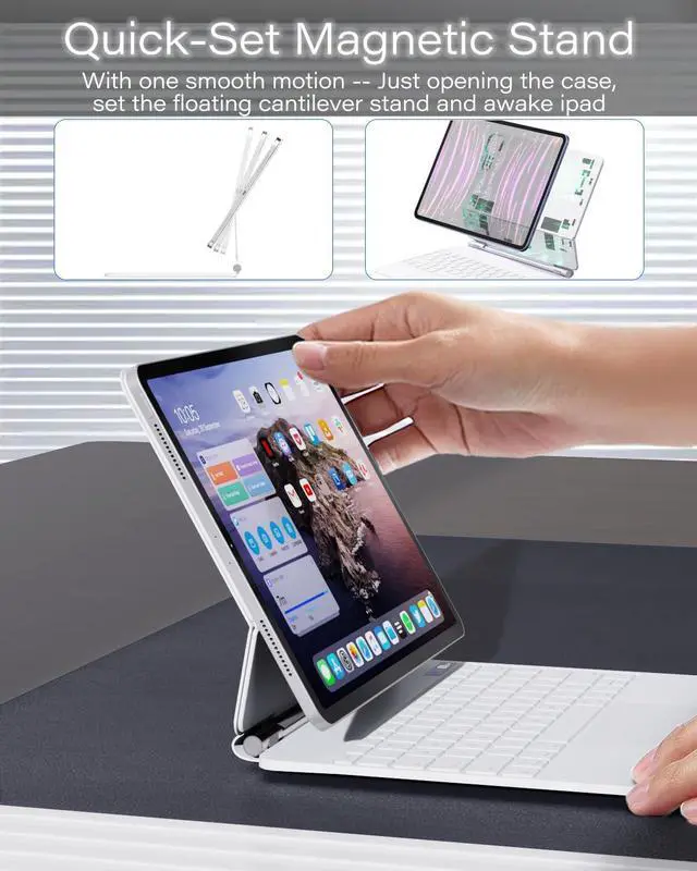 Alt view image 3 of 5 - ZENLU iPad Pro 12.9 inch (6th, 5th, 4th, 3rd Generation) Case with Keyboard, Multi-Touch Trackpad, Power Digital Display, Floating Cantilever Stand, 7 Color Backlit Magic Keyboard Case (White)