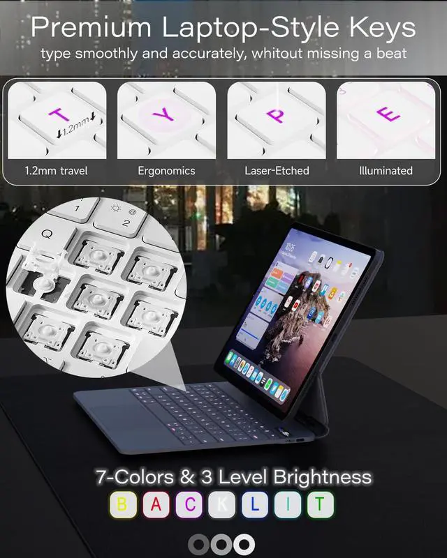 Alt view image 4 of 5 - ZENLU iPad Pro 12.9 inch (6th, 5th, 4th, 3rd Generation) Case with Keyboard, Multi-Touch Trackpad, Power Digital Display, Floating Cantilever Stand, 7 Color Backlit Magic Keyboard Case (White)