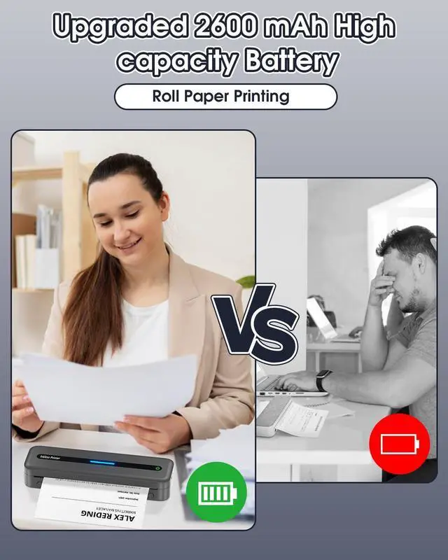 Alt view image 5 of 5 - Portable Printer, Inkless Printer, Portable Printers Wireless for Travel, Small Printer Wireless, Compact Printer with 2 Rolls of 8.5" X 11" Thermal Paper