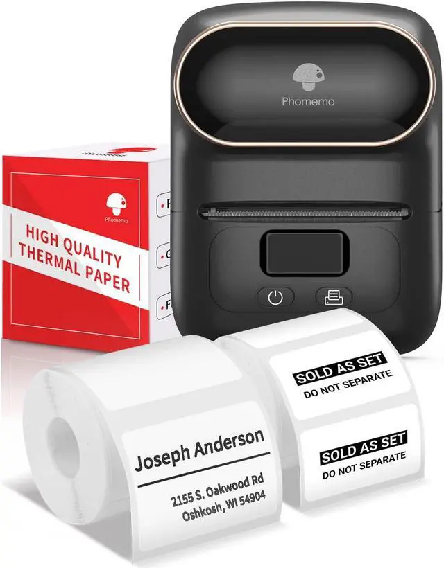 Main image of Phomemo-M110 Bluetooth Printer with One Box 30x20mm Label, Thermal Label Printer for Labeling, Retail, Barcode, Shipping, Jewelry, Cable, Compatible for Android & iOS System, Black