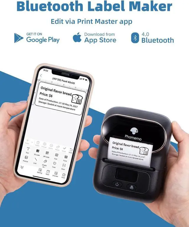 Alt view image 4 of 5 - Phomemo-M110 Bluetooth Printer with One Box 30x20mm Label, Thermal Label Printer for Labeling, Retail, Barcode, Shipping, Jewelry, Cable, Compatible for Android & iOS System, Black