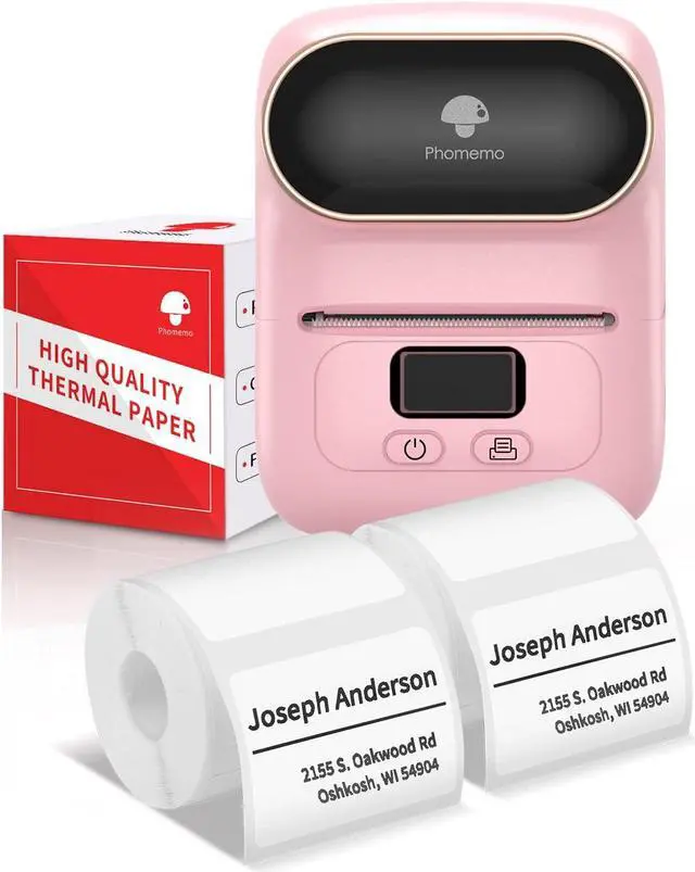 Main image of Phomemo-M110 Barcode Printer with One Box 40x30mm Label, Thermal Bluetooth Label Printer for Labeling, Retail, Barcode, Shipping, Jewelry, Cable, Compatible for Android & iOS System, Pink