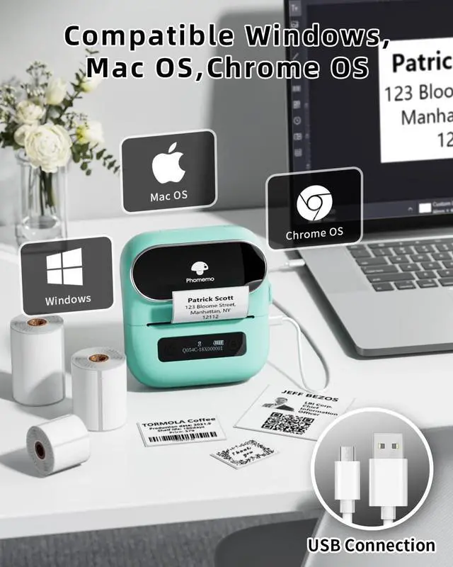 Alt view image 3 of 5 - Phomemo M220 Label Maker, 3 Inch Bluetooth Thermal Label Printer for Barcode, Address, Labeling, Mailing, File Folder Label, Label Maker Machine with 3 Rolls of Labels
