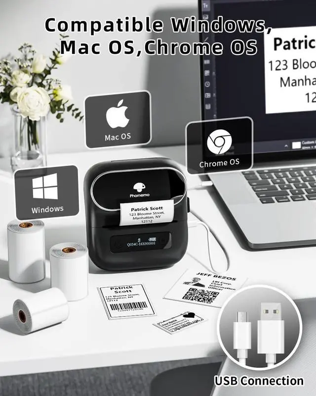 Alt view image 4 of 5 - Phomemo M220 Label Makers, 3 Inch Portable Label Maker Machine with 3 Roll Labels, Wireless Thermal Label Printer for Address, Labeling, File Folder Label, Home Organizing