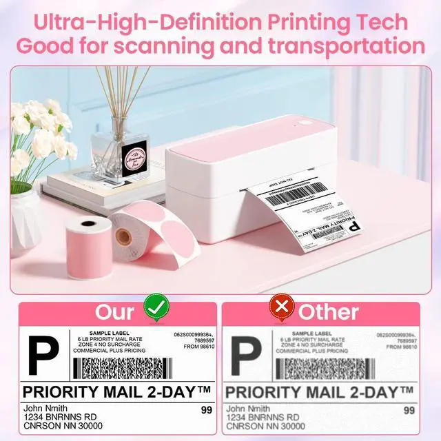 Alt view image 5 of 5 - Phomemo 241BT Bluetooth Thermal Shipping Label Printer 4X6 - Wireless Thermal Label Printer for Shipping Packages + 2 Inch Pink Circle Thermal Sticker Labels 750