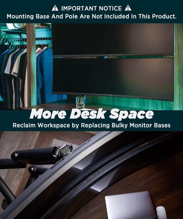 Alt view image 5 of 5 - ULTRARM Heavy Duty Extension Arm [Accessory Only - Requires MA20P-S Single Monitor Arm for Use] Dual 49" Vertical Stacked Monitor Mount Height Adjustable - 100x100 VESA Mount, Black, MA20P-A