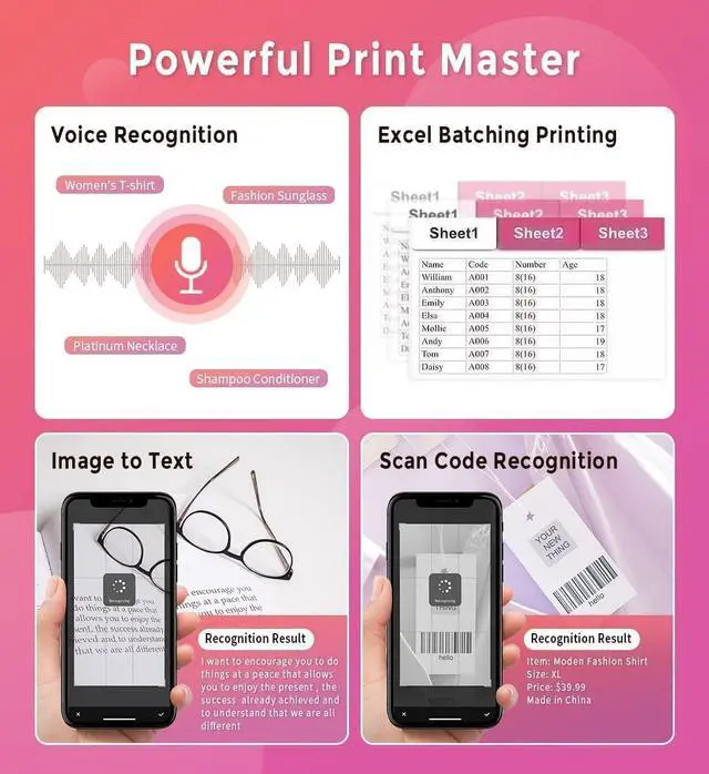 Alt view image 5 of 5 - Phomemo M220 Pink Label Printer, Upgrade Label Maker, Bluetooth Thermal Printer Compatible with iOS,Android,Mac, Windows10 with 1 Roll 40 x 30mm and 1 Roll 70 x 80mm Label Tape