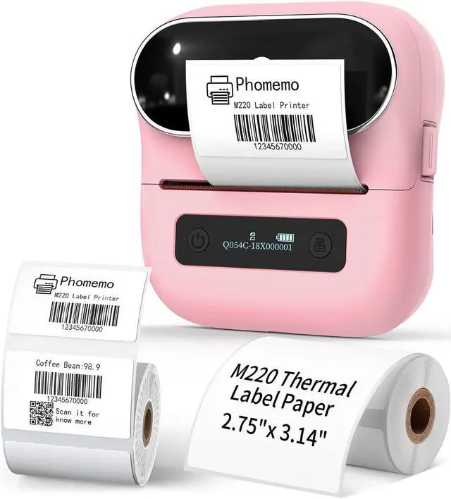 Main image of Phomemo M220 Pink Label Printer, Upgrade Label Maker, Bluetooth Thermal Printer Compatible with iOS,Android,Mac, Windows10 with 1 Roll 40 x 30mm and 1 Roll 70 x 80mm Label Tape