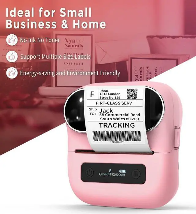 Alt view image 4 of 5 - Phomemo M220 Pink Label Printer, Upgrade Label Maker, Bluetooth Thermal Printer Compatible with iOS,Android,Mac, Windows10 with 1 Roll 40 x 30mm and 1 Roll 70 x 80mm Label Tape