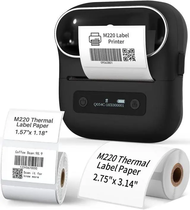 Main image of Phomemo M220 Label Maker, Barcode Label Printer, Wireless Bluetooth Sticker Maker Machine for Address, Retails, Product, Inventory, with 1 Roll 2.75'' x 3.14'' Labels