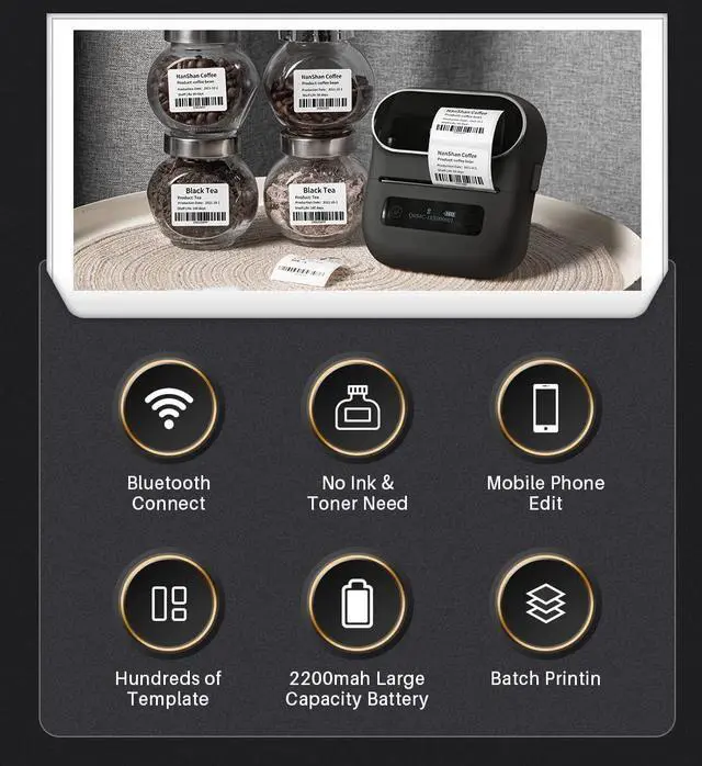 Alt view image 5 of 5 - Phomemo M220 Label Maker, Barcode Label Printer, Wireless Bluetooth Sticker Maker Machine for Address, Retails, Product, Inventory, with 1 Roll 2.75'' x 3.14'' Labels