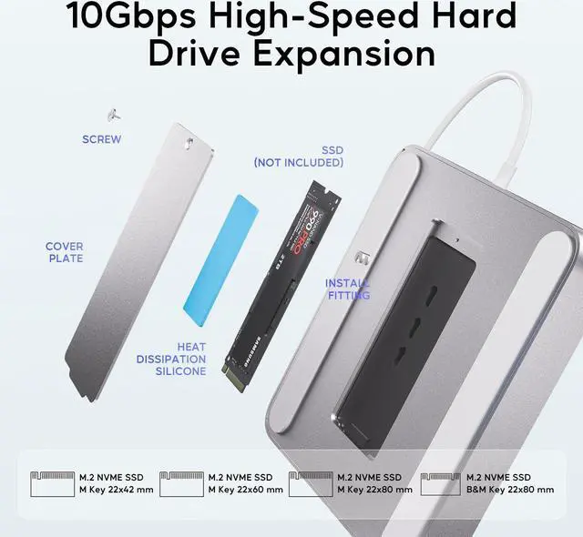 Alt view image 5 of 5 - USB C HUB for iMac 24 inch 2021/2023/2024, PULWTOP USB Hub Adapter iMac Accessories for i-Mac M1/M3/M4 with USB C 10Gbps 3*USB A SD/TF, Docking Station Support Expand M.2 SSD (Not Included), Silver