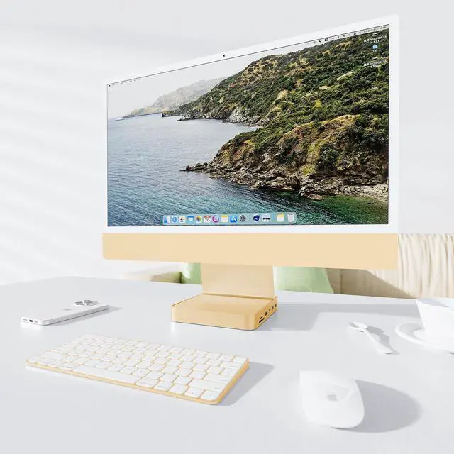 Alt view image 2 of 5 - USB C HUB for iMac 24 inch 2021/2023/2024, PULWTOP USB Hub Adapter iMac Accessories for iMac M1/M3/M4 with USB C 10Gbps 3*USB A SD/TF, Docking Station Support Expand M.2 SSD (Not Included),Yellow