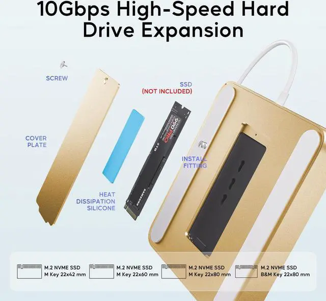 Alt view image 5 of 5 - USB C HUB for iMac 24 inch 2021/2023/2024, PULWTOP USB Hub Adapter iMac Accessories for iMac M1/M3/M4 with USB C 10Gbps 3*USB A SD/TF, Docking Station Support Expand M.2 SSD (Not Included),Yellow