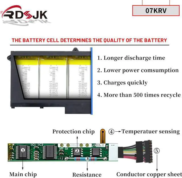 Alt view image 4 of 5 - 07KRV H4PVC Laptop Battery for Dell Latitude 5330 5430 5530 Precision 3570 P104F P104F005 P104F006 P137G P137G004 P137G005 P137G006 Series M69D0 0H4PVC O7KRV Y86WG 0Y86WG 78FWY 078FWY 4FVJG 15.2V 58Wh