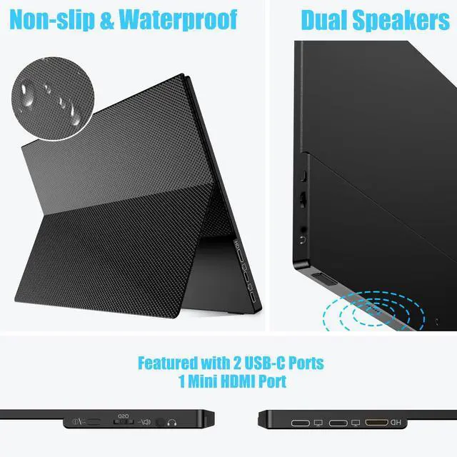 Alt view image 5 of 5 - Portable Monitor 15.6 inch, FHD 1080p Computer Display, Ultra-Slim External Screen for Laptop, Tablet, Mac, Phone, Xbox Switch, USB HDMI, 16:9 IPS, Low Blue Light Eye Care PC Built-in Speakers